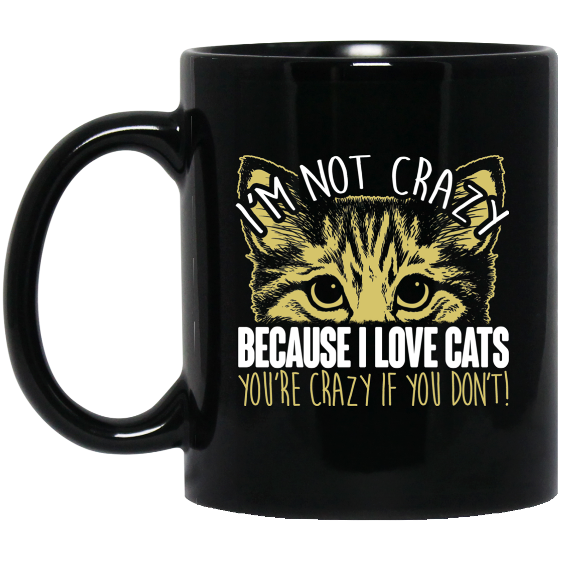 I'm Not Crazy Because I Love Cats - 11 and 15 oz Black Mugs