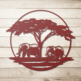 Elephant Family Circle Metal Wall Art
