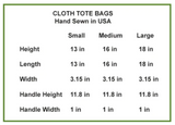 Cloth Tote Bag Size Chart