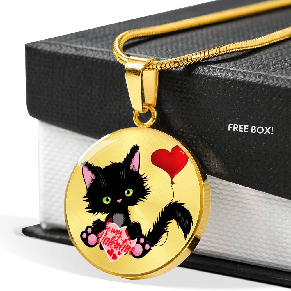 Lucky the Black Cat with Valentine - Luxury Pendant Necklace in Silver or Gold