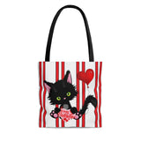 Lucky the Black Cat with Valentine - Cloth Tote Bag