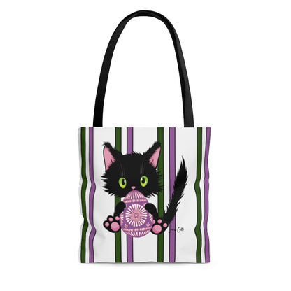 Lucky the Black Cat with Easter Egg - Cloth Tote Bag