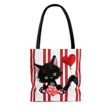 Lucky the Black Cat with Valentine - Cloth Tote Bag