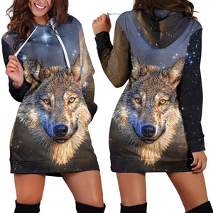 Galaxy Wolf Hoodie Dress