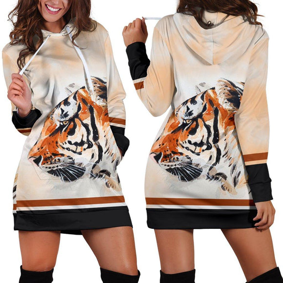 Watercolor Tiger Face Hoodie Dress