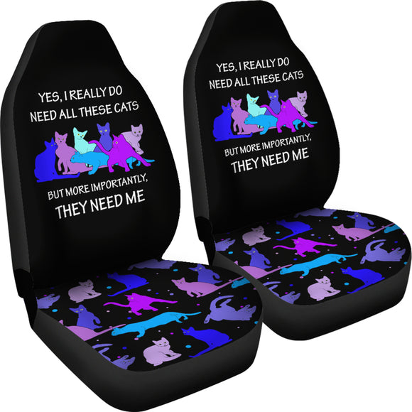 They Need Me - Blue Cats - Car Seat Covers